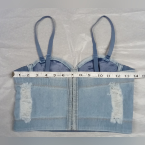 Denim Crop Corset Top Blue Jean Corset - Picture 8 of 9